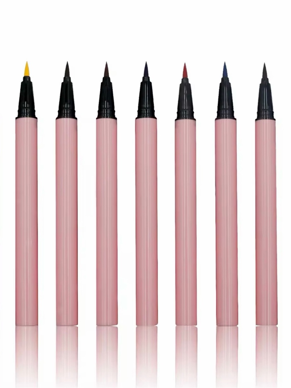 Multi-Color Liquid Eyeliner Pens - Pink Barrel, 7-Shade Set